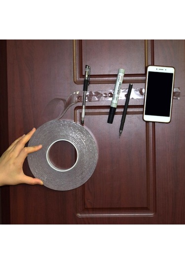 Sones 1x30x3000mm Şeffaf Çift Taraflı Yapışkan Nanotik Bant Suyla Yıkanabilen İz Bırakmayan Bant