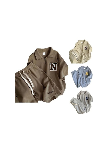 2 Adet/takım Moda Fermuar Yaka Nem Emici Diz Boyu Kadın Düz Renkli Tişört Geniş Bacak Şort Takımı Streetwear Rahat Kıyafet Mavi