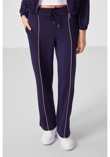 Koyu Mor Yumuşak Dokulu Dik Yaka Oversize Lastikli Kadın Eşofman Takım - 95349 Koyu Mor