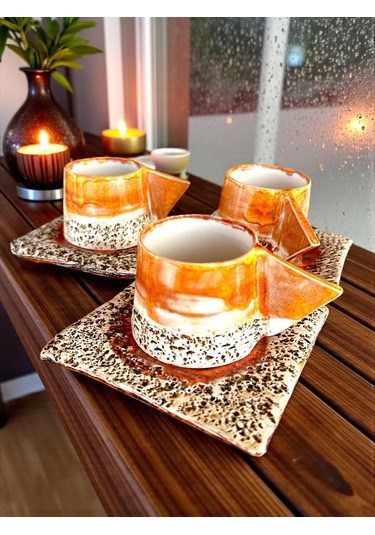 2'li Solora El Yapımı Stoneware Fincan Turuncu