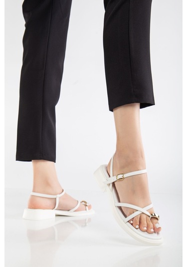 Elit Btlp01 Kadın Düz Sandalet Beyaz Beyaz