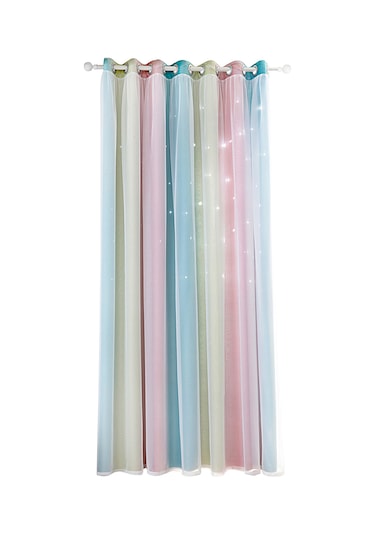 Gajeena Pembe Yıldız Desenli İki Katlı Isı Yalıtımlı Gölgelendirici Perde - Yatak Odası & Oturma Odası - 1 Adet + Bej Bağlama Ipçesi 100x130cm