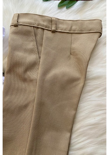 Zincirli Üç Düğme Erkek Çocuk Takım Elbise Bej