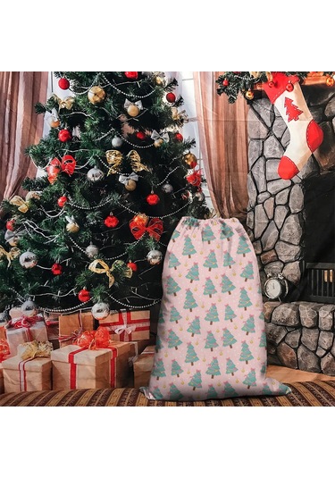 Büyük Noel Baba Hediye Çantası, Pamuklu Kordonlu, Yeniden Kullanılabilir Noel Ağacı Kurdele