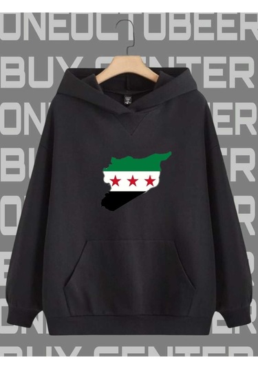Buy Center Özgür Suriye Yeni Bayraklı Sweatshirt Hoodie Siyah1