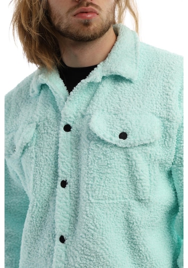 Erkek Kıvırçık Peluş Cıt Cıt Kapamalı Ceket Mint Mint Yeşili