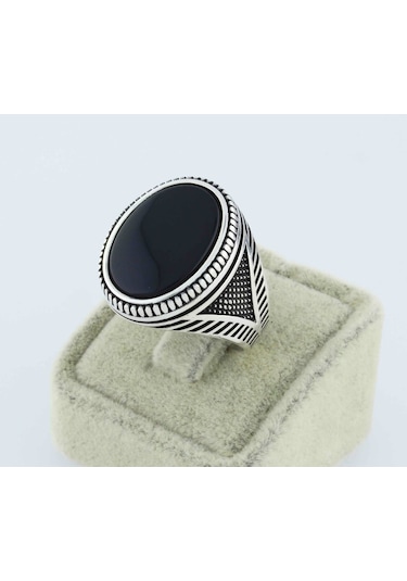 925 Ayar Gümüş Düz Oniks Taşlı Yüzük