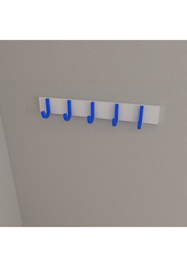 Hepsi3boyutlu Modern Duvar & Kapı Baston Askılık - 5 Adet Mavi J Askılık - Model No : 6 Mavi
