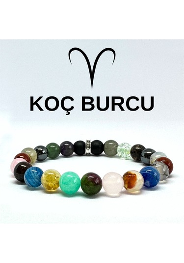 Koç Burcu Bilekliği 8mm Doğaltaş Bileklik - 15 Cm Çok Renkli