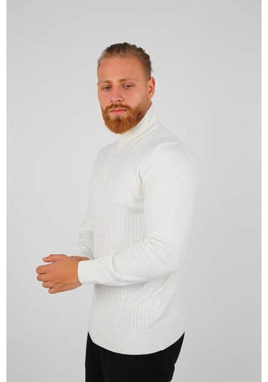 Brango 21234 Erkek Triko Kazak Beyaz