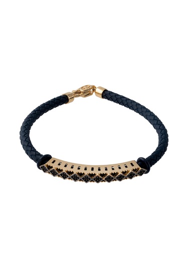 Cenova Kuyumculuk 14 Ayar Altın Taşlı Lacivert Kauçuk Erkek Bilekliği Lacivert