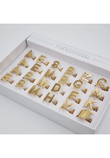 Çelik Gold Düz Kesim Harf Yüzük -m Harfi- Ayarlı Ölçü-1897 Altın