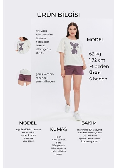 Bella Dossi Pamuklu Kısa Kollu Baskılı Kadın Şortlu Yazlık Pijama Takımı Mürdüm Beyaz Beyaz - Mürdüm