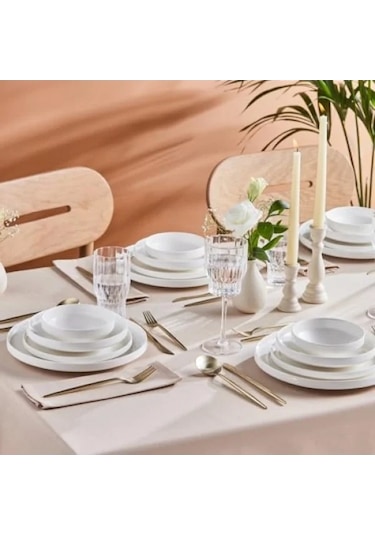 24 Parça 6 Kişilik Beyaz Yemek Takımı 124-Pembe