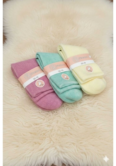 Angora Yün Çorap 3 Adet Pembe