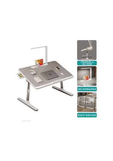 Karr Office Move - N9 Yükseklik Ayarlı Led Aydınlatmalı Gri Laptop Sehpası Diğer