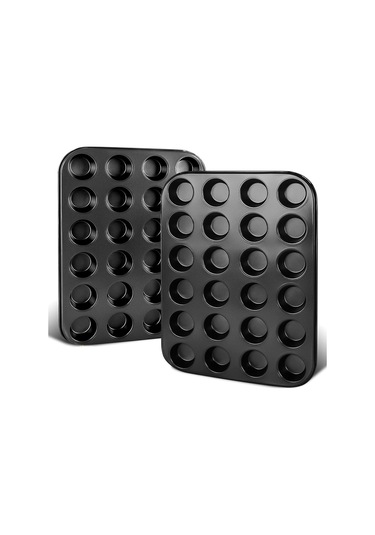 Xurunkeji 2'li Premium Yapışmaz Fırın Kabı 24 Bardaklık Mini Muffin Kalıbı, Bulaşık Makinesinde Yıkanabilir Siyah