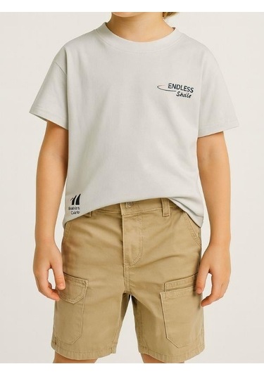 Erkek Bebek Pamuklu Kumaş Cepli Şort-16008 Bej
