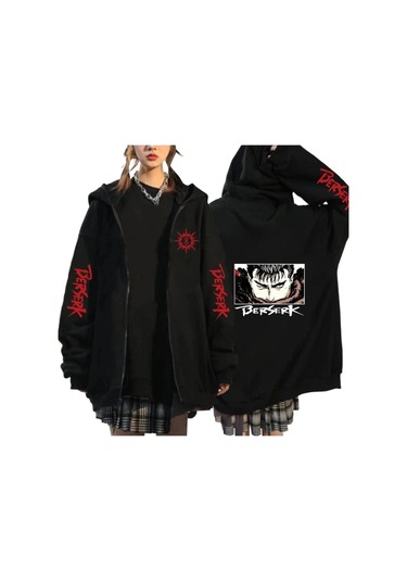 Tarzsokak Berserk Anime Fermuarlı Hoodie Model 101 12284 Siyah