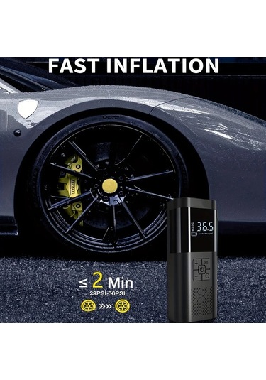 Primepickings Taşınabilir Lastik Şişirme 150psı Kablosuz Hava Kompresörü Usb Şarjlı Araç Bisiklet Motor Ve Spor Topları İçin Black