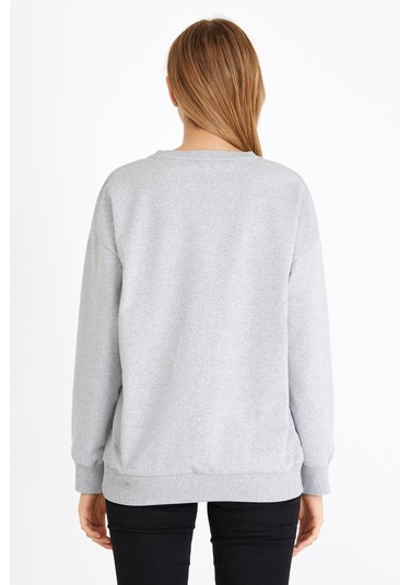 Comeor Kadın Gri Basic Bisiklet Yaka Regular Fit Rahat Sweatshirt 001