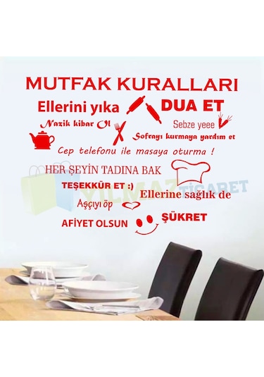 Mutfak Kuralları Mutfak Sticker Dekor Etiket Yapıştırma Çıkartma