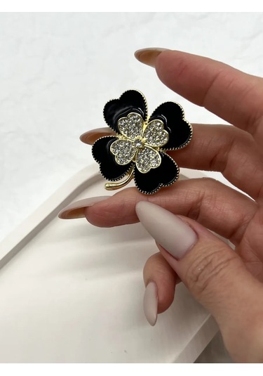 Best Price 34 Taşlı Şık Kısa Yonca Çiçeği Broş 178626468 Siyah