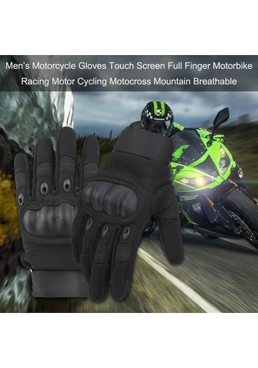 Mufunye Motorcycle Sürüş Eldiveni, Dış Mekan Sporları İçin Dayanıklı, Kaymazsız, Darbe Emici, Üç Parmak Dokunmatik Ekranlı Siyah M