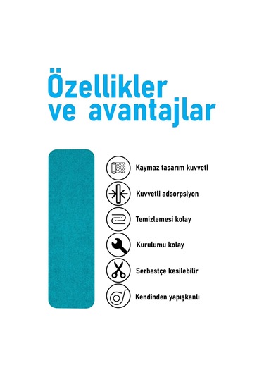 Halifleks Yapışkan Tabanlı Merdiven Basamak Paspası Rip Halı Kaymaz Tabanlı - Turkuaz Null