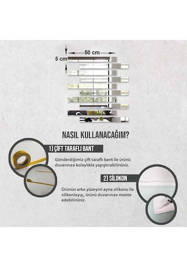 Decorıta Ayna - 10'Lu Takım Şerit Ayna Çok Renkli