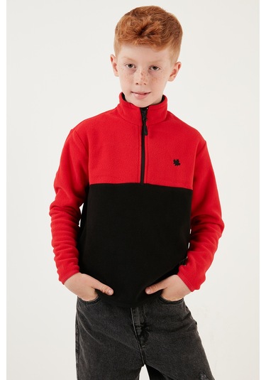 Lela Yumuşak Dokulu Yarım Fermuarlı Renk Bloklu Dik Yaka 2'Li Paket Çocuk Polar 5905004S2 Kırmızı Siyah-Orange Antrasit