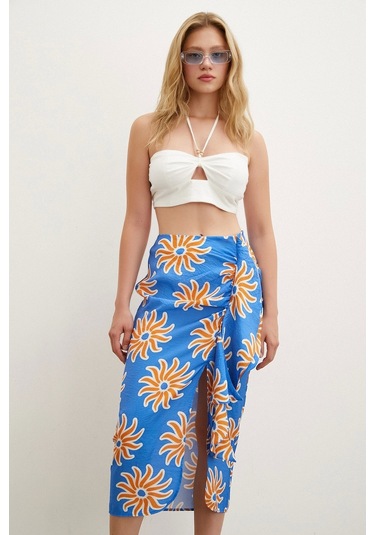 Never More Fırfırlı Desenli Etek Mavi