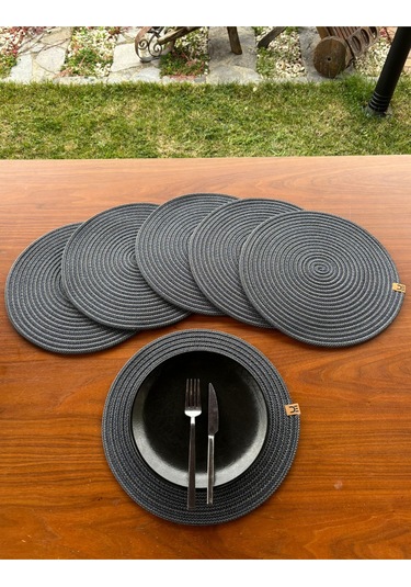 6 Lı Yuvarlak Supla Takımı Kolay Temizlenebilir, Modern Sofralar İçin Antrasit