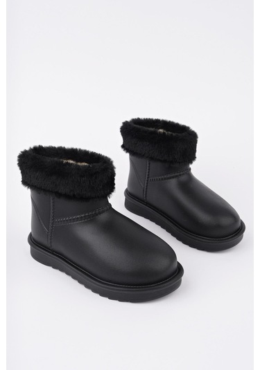 Kaptan Junior Çocuk İçi Kürklü Su Geçirmez Yağmur, Kışlık Bot Siyah