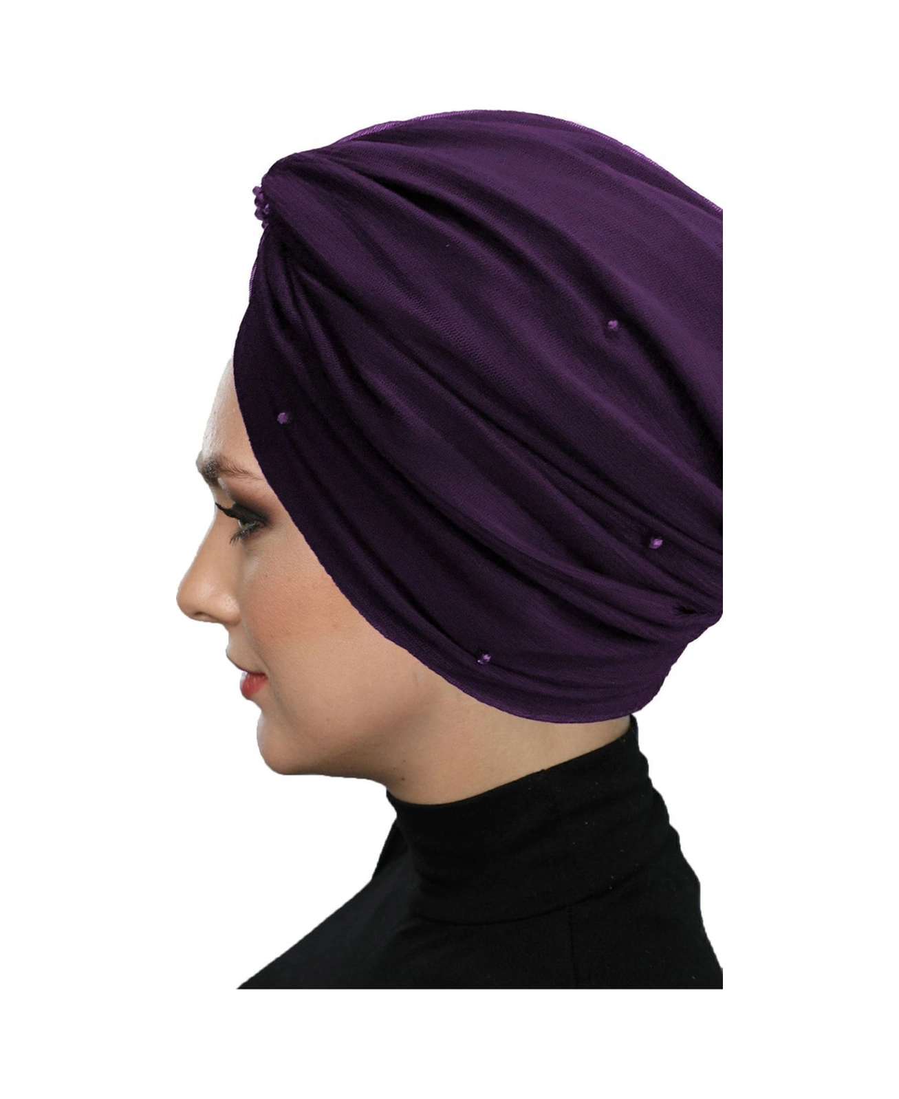 Kristal Tüllü Astarlı Mor Hazır Türban Tesettür Abiye Bone Mor