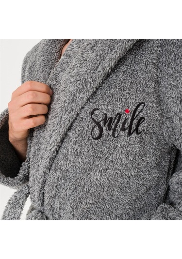 Erkek Uzun Welsoft Kapüşonlu Sabahlık-Gri