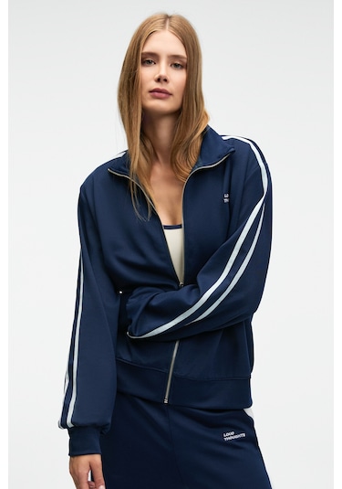 ZINNIE Kadın Regular Nakış Ve Yan Şerit Detaylı Metal Fermuarlı Dik Yaka Lacivert Ceket