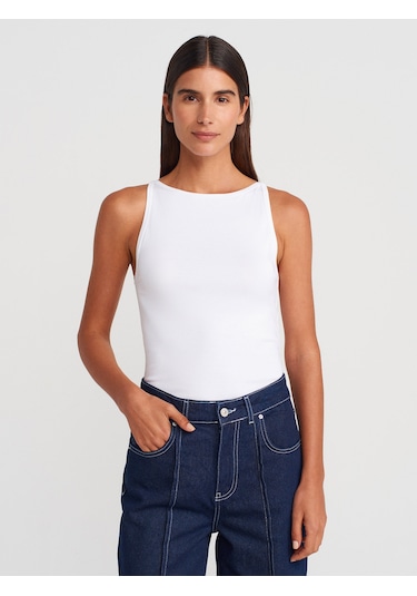 Dilvin 21048 Halter Yaka Top-beyaz Beyaz
