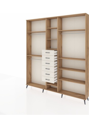 Arges Dolap 10 Raflı 6 Çekmeceli 3 Askılı 220x30x243 Çam-çam/aytaşı Atlas Çam/aytası