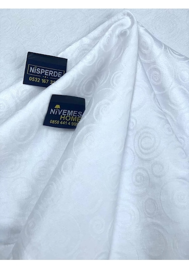 Nivemeshome 100x140 Beyaz Daire Sembol Leke Tutmaz Masa Örtüsü Beyaz