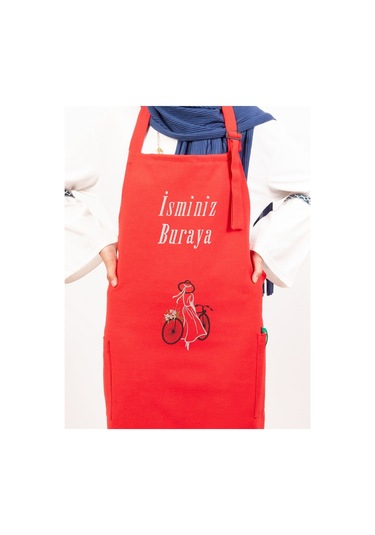 Mutfak Önlüğü Kişiye Ve İsme Özel Nakışlı Mutfak Önlüğü Bisiklet Farklı Renkler Kırmızı