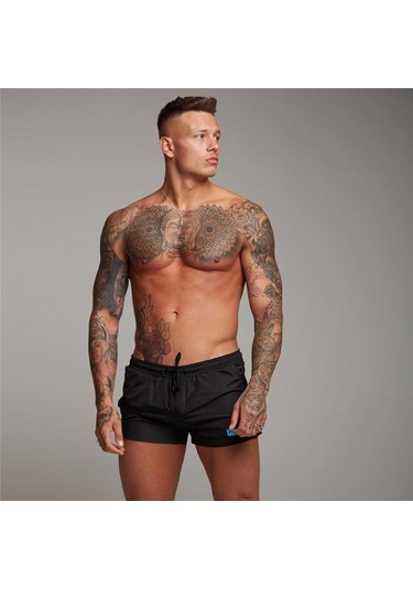 Siyah Muscleguys Erkek Yumuşak Ve Pürüzsüz Plaj Şortu Spor Salonu Spor Sweatshorts Vücut Geliştirme Elastik Bel Baskı Pantolon Ince Rahat Tatil Şort Siyah