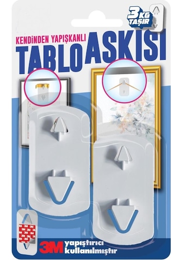 Kendinden Yapışkanlı Tablo Çerçeve Saat Askısı 2 Adet 3 Kg Taşır