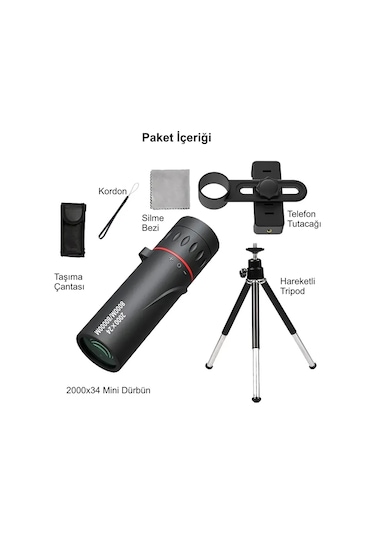 Triline 2000x24 Zoom Monoküler Mini Taşınabilir Hd Dürbün Su Geçi Siyah