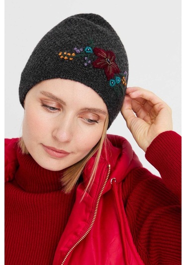 Desen Triko Kadın İşlemeli Yün Bere 22028 K.füme Koyu Füme