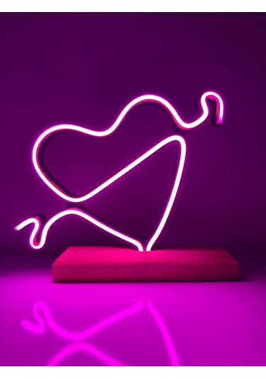 14 Şubat'a Özel Kalp Ve Ok Temalı Neon Gece Lambası Çok Renkli