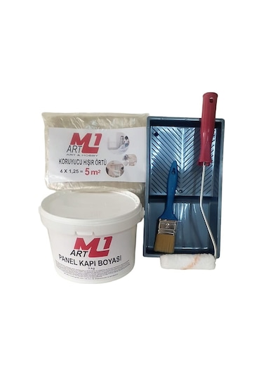 M1 Art Beyaz Su Bazlı Panel Kapı Boyası 3kg Tava+rulo+örtü +fırç