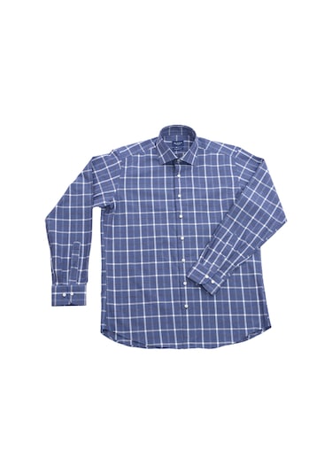 Giant Modern Fit Kareli Uzun Kol Erkek Gömlek - Minimalist Stil Lacivert