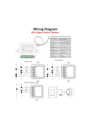 Zigbee 2ch Mini Röle Modülü Akıllı Ev Anahtarı Beyaz