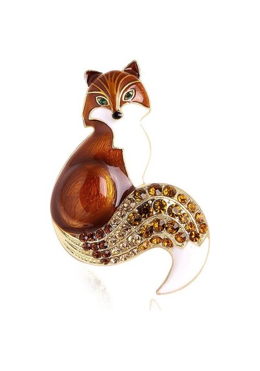 1 Adet Kadınlar İçin Yapay Elmas Emaye Tilki Broşları Hayvan Parti Günlük Broş İğneleri Hediyeler Turuncu